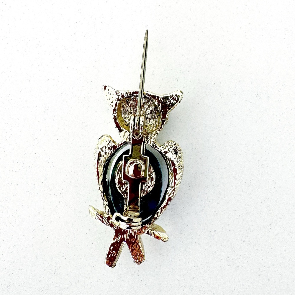 Gold-tone Vintage Owl Brooch Faux Turquoise - Picture 6 of 7